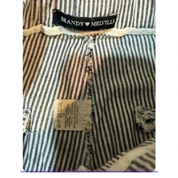 brandy melville high Rise gray Tan white striped tilden elasticize pants - Picture 3 of 9